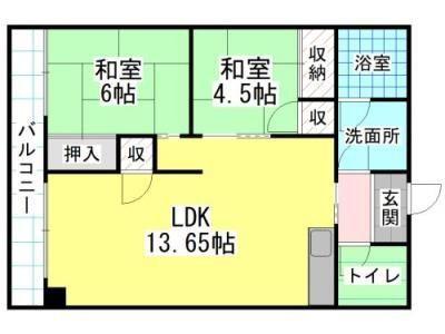 木本ビル(2LDK/5階)の間取り写真