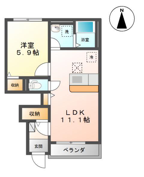 ドリームブルー(1LDK/1階)の間取り写真