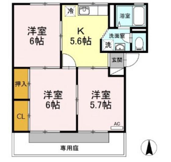 ノーブル清水C(3K/1階)の間取り写真