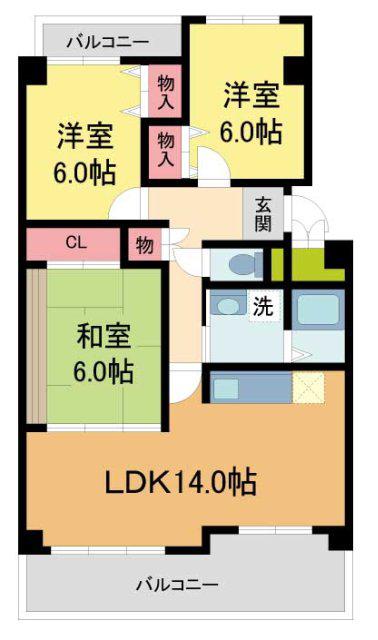 カーサ・ドゥ・テソロ(3LDK/2階)の間取り写真