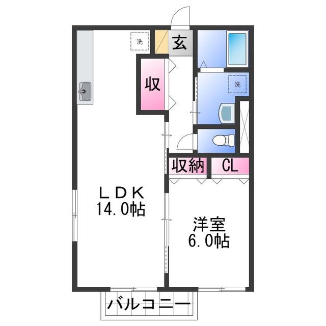 セジュール山口6(1LDK/2階)の間取り写真