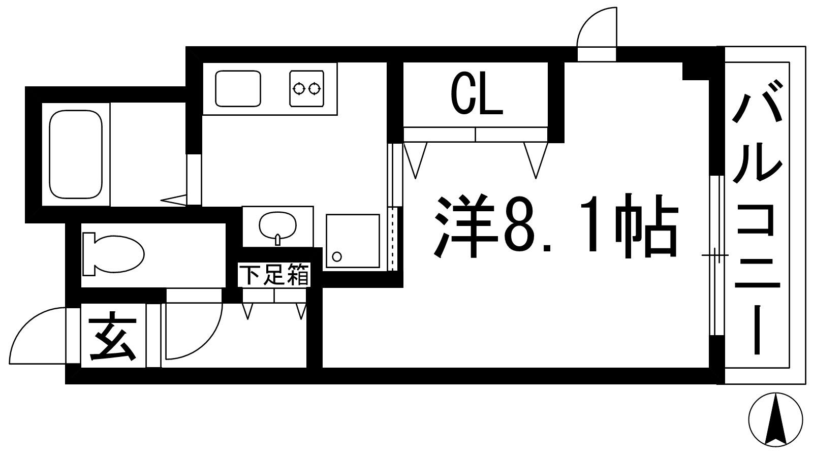 ラ・フォンテ甲東園(1K/2階)の間取り写真