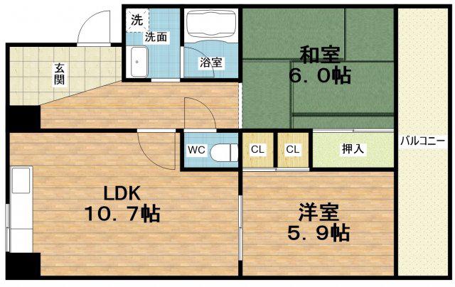 グレイシァス上町台(2LDK/2階)の間取り写真