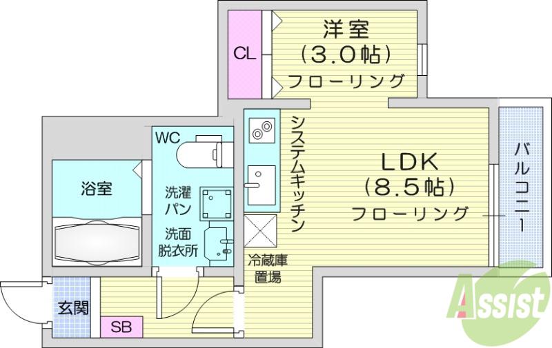 CRESCENT 台原(1LDK/1階)の間取り写真