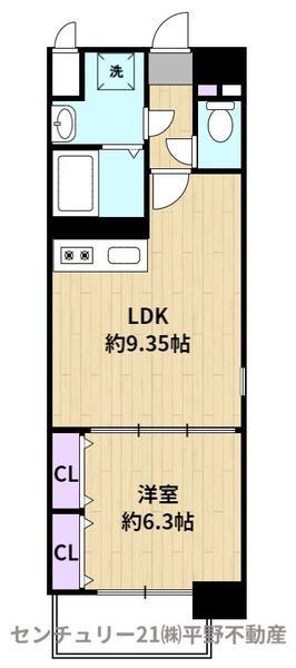 ムーンリバー久留米東町(1LDK/10階)の間取り写真