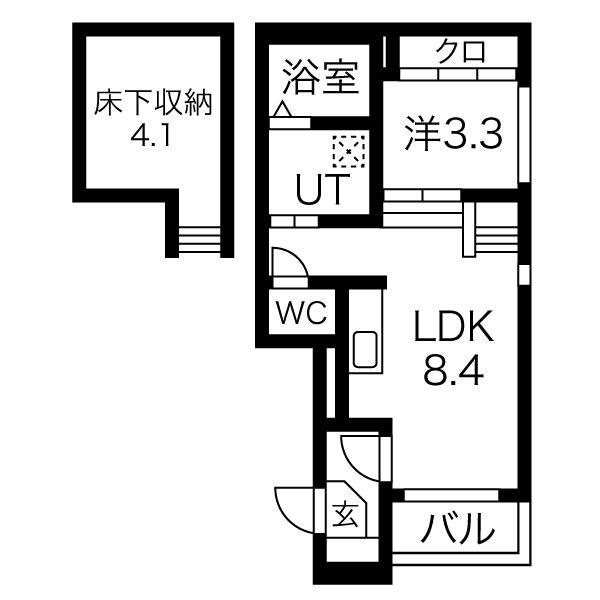 ハーモニーテラス六番町(1LDK/1階)の間取り写真