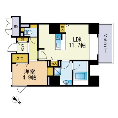 リーブル博多駅前(1LDK/13階)の間取り写真