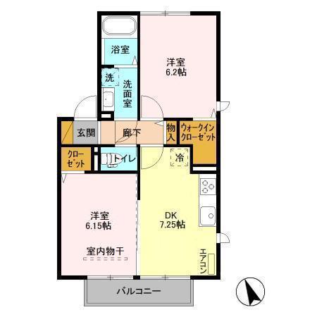 ルミエール瑞穂 参番館(2DK/2階)の間取り写真