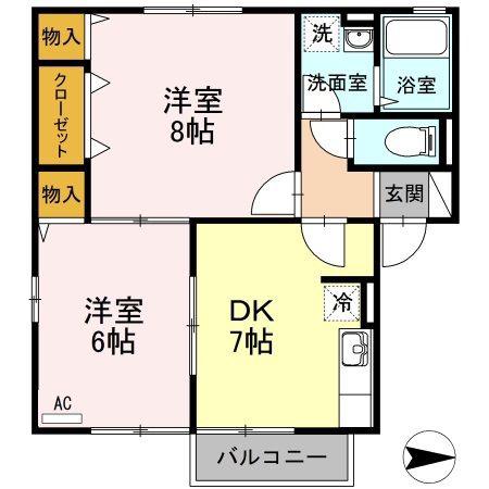 サンセール植田(2DK/2階)の間取り写真
