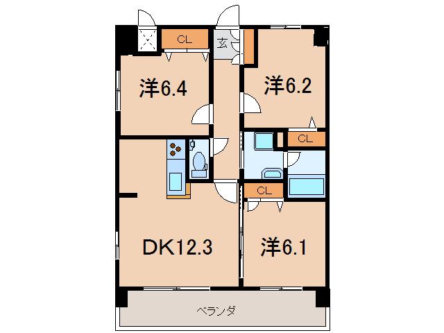 サンドゥカーレ(3LDK/3階)の間取り写真