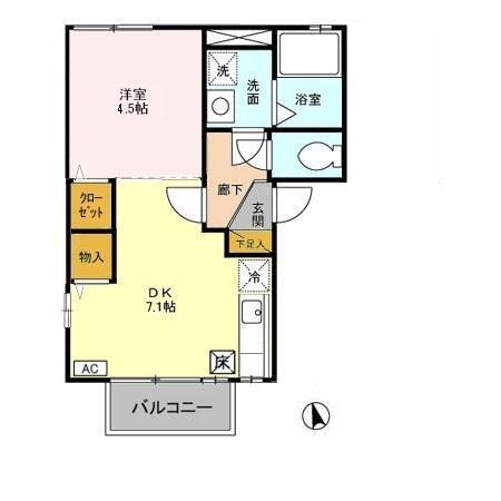 レグルスC棟(1DK/1階)の間取り写真