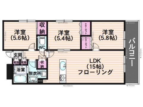 ラングルデュ高宮(3LDK/7階)の間取り写真