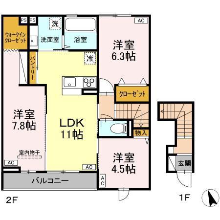 KT名取市手倉田 DーROOM工事(3LDK/2階)の間取り写真