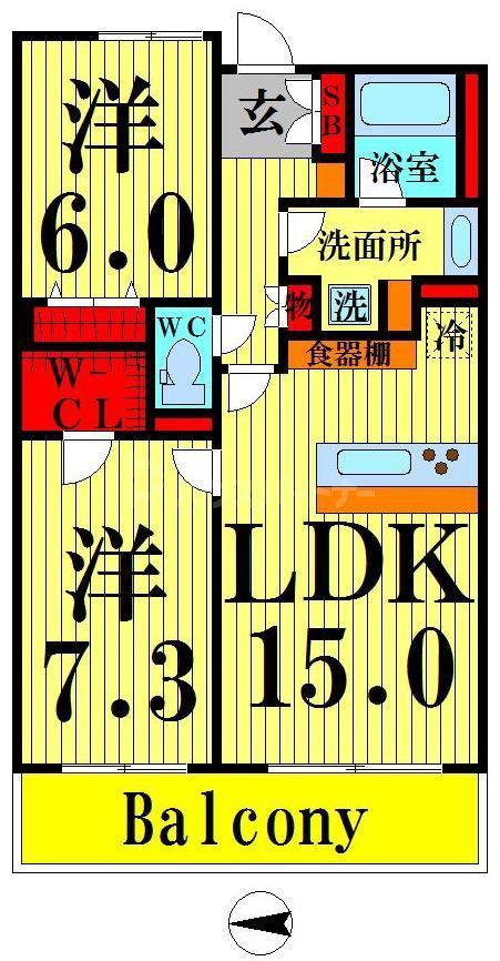 ロイヤルパークス西新井(2LDK/4階)の間取り写真