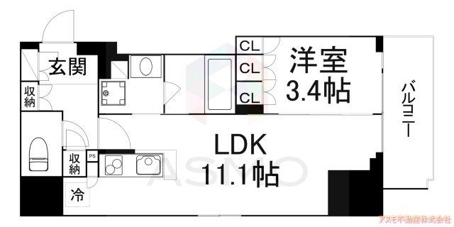 アーバネックス四ツ橋(1LDK/12階)の間取り写真