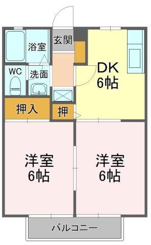 サンガーデン中原(2DK/1階)の間取り写真