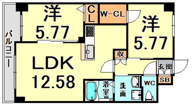 ラ・カーサフェリーチェ阪神尼崎(2LDK/3階)の間取り写真