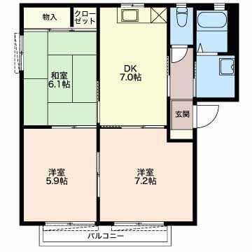 セレーナ B棟(3DK/2階)の間取り写真