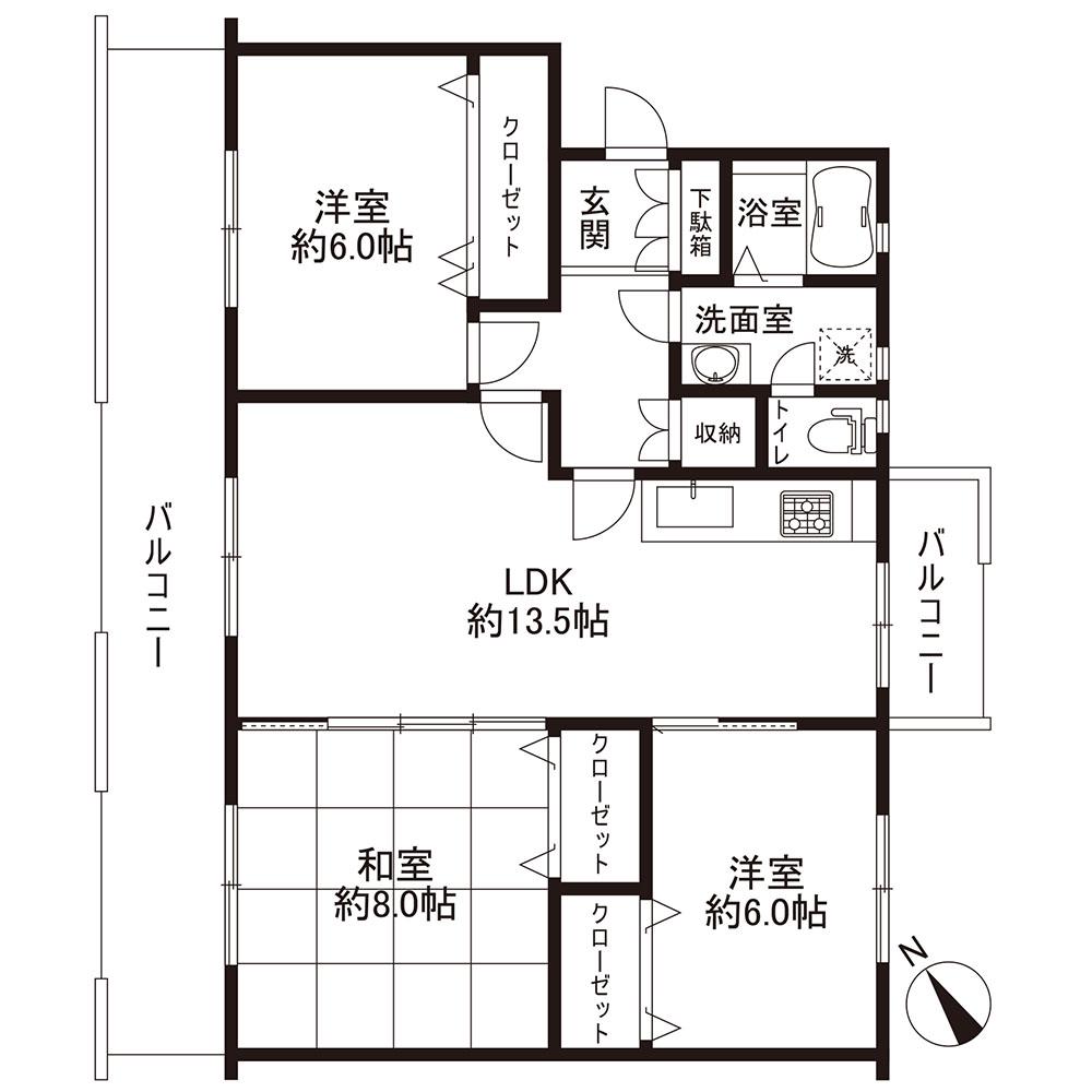 港南台つぐみ団地10号棟(3LDK/4階)の間取り写真