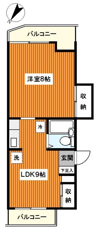 Kパレスレンガ坂(1LDK/2階)の間取り写真