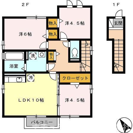 グラズヘイム(3LDK/2階)の間取り写真