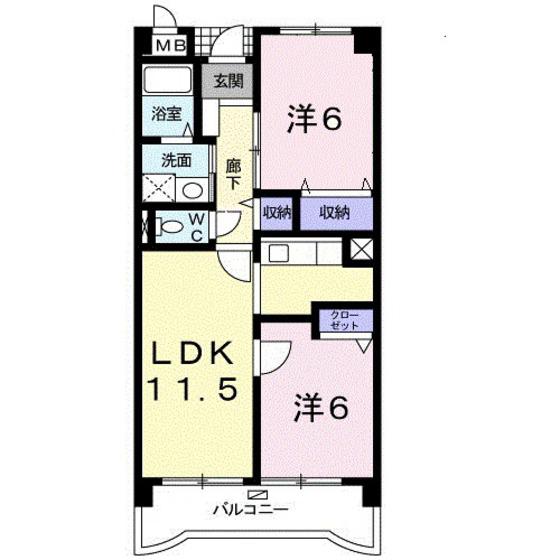 アーバインコート(2LDK/2階)の間取り写真