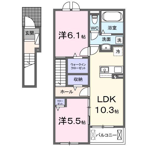 LA CASA MIA UNO(2LDK/2階)の間取り写真