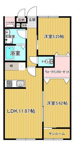 ヴァンクール(2LDK/2階)の間取り写真