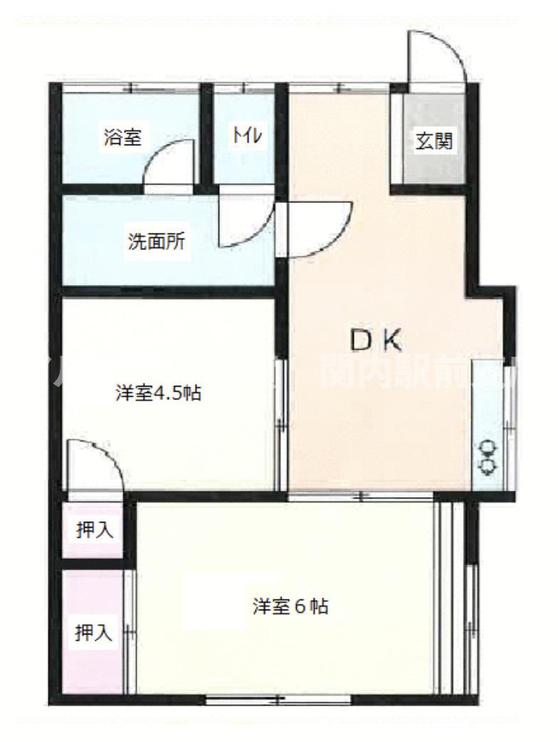 山田荘(2DK/1階)の間取り写真