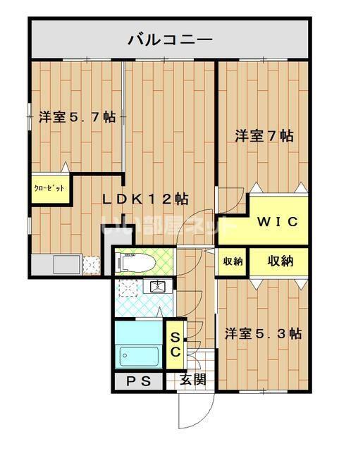 N・ふれ-しあ(3LDK/3階)の間取り写真
