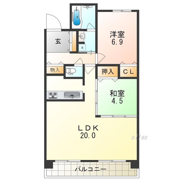 Dクラディア鳳 ルネサンススクエア―(2LDK/7階)の間取り写真