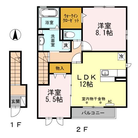 エクセルサワダA・B(2LDK/2階)の間取り写真