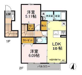 クレール湘南台V A(2LDK/2階)の間取り写真