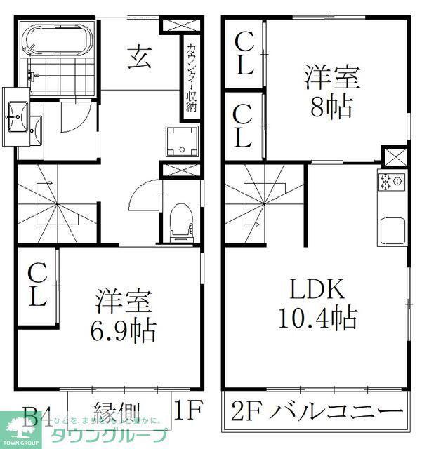 THE ORCHARD YAHATA B棟(2LDK/1階)の間取り写真