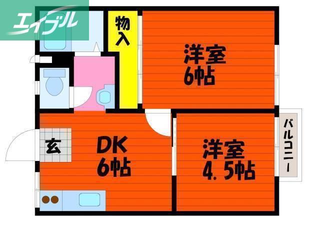 CACHE-CACHE HOUSE (2DK/2階)の間取り写真