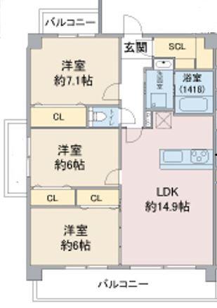 CREA KAMIYASHIRO(3LDK/3階)の間取り写真