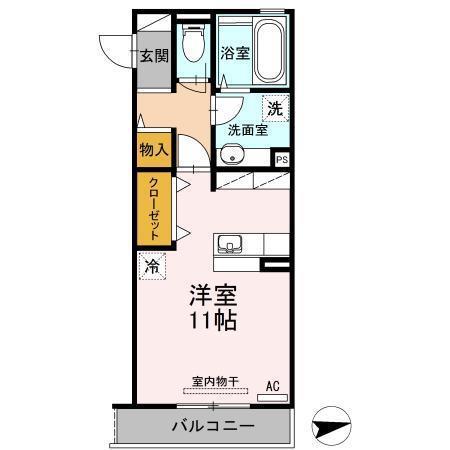 ハピネス2(ワンルーム/3階)の間取り写真