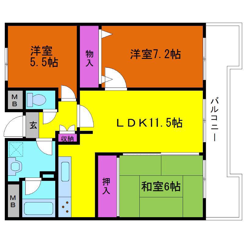 コムズ21豊中(3LDK/2階)の間取り写真