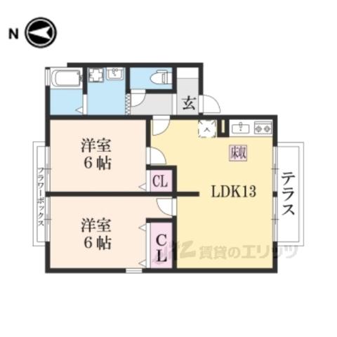 サニーハウス(2LDK/1階)の間取り写真