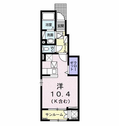 クレアガーデン大高台(ワンルーム/1階)の間取り写真