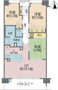 ウェリス千里山ヒルズ(3LDK/7階)の間取り写真