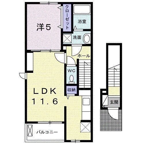 ル・ベリエB棟(1LDK/2階)の間取り写真
