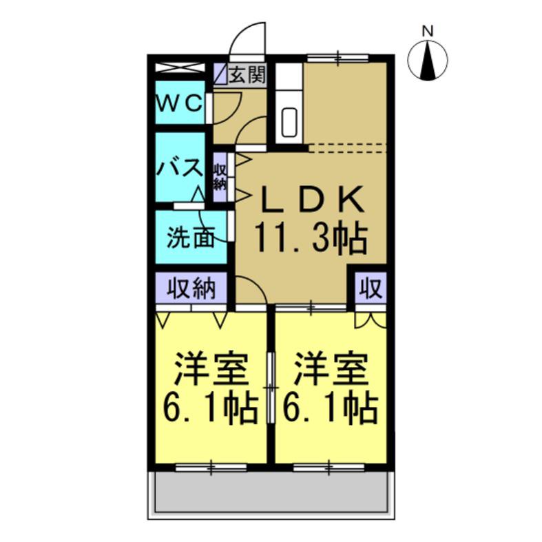 オリオンハイツB棟(2LDK/1階)の間取り写真