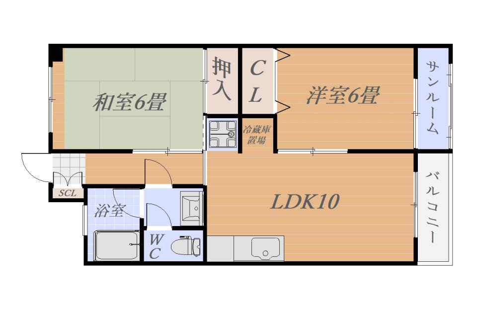 公社ビルB棟(2LDK/7階)の間取り写真