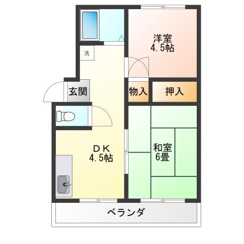 エステートピアEBIOKA(2DK/1階)の間取り写真
