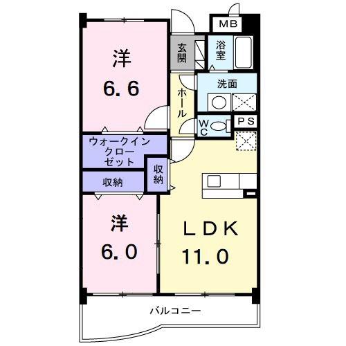 ラフィネタウン丸山東(2LDK/3階)の間取り写真