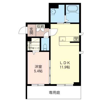 シャロームI(1LDK/1階)の間取り写真