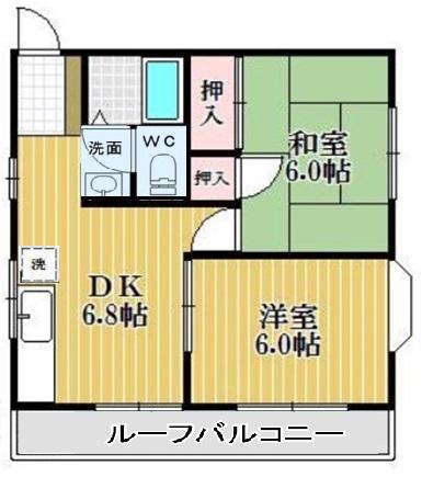 ルナいどや南大野(2DK/1階)の間取り写真