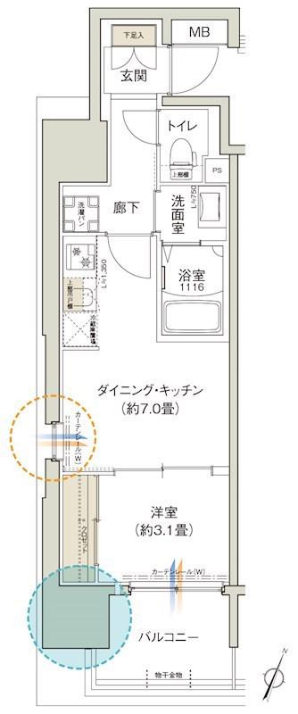 クレストコート靭公園(1DK/8階)の間取り写真