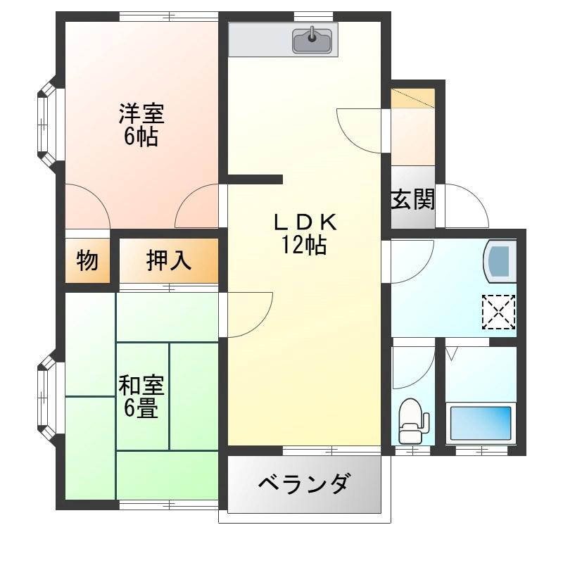ヴェルエスト鹿沼A棟(2LDK/2階)の間取り写真